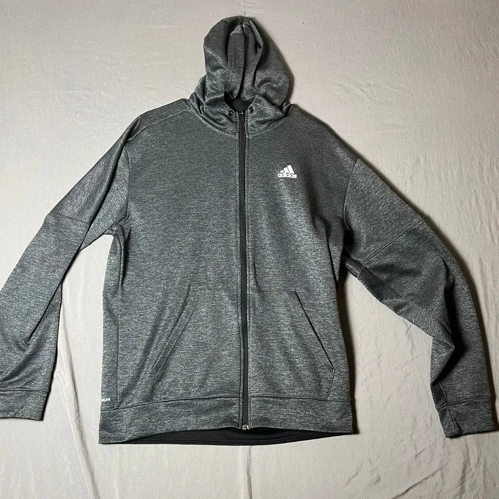 Adidas Hoodie Mens Large Climawarm Gray Full-Zip EUC